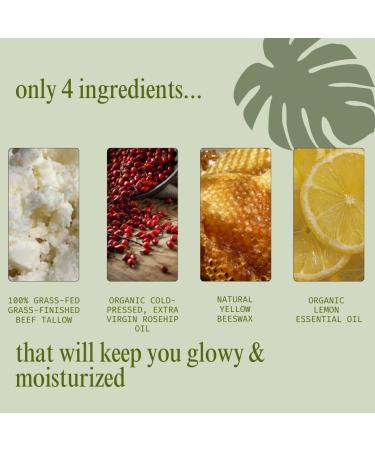 Rosehip Tallow Balm - 100% Grass-Fed Beef Tallow & Organic Rosehip Oil | Natural Face Moisturizer for Sensitive Skin (2oz Lemon - Buy Online on GoSupps.com