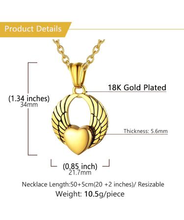 U7 Women's Gold Cremation Urn Necklace for Ash - Celtic Knot Dog Feet Wings Crucifix & Cylinder Pendant - Stainless Steel Burial Jewelry for Men - Buy Online on GoSupps.com