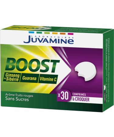 JUVAMINE - BOOST Vitamin C Ginseng & Guarana - 30 Chewable Tablets To Reduce Fatigue Stress