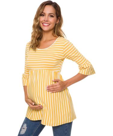 Love2Mi Maternity Blouse | A-Line Pregnancy Shirt | 3/4 Bell-Sleeve | Yellow Stripe - Buy Online on GoSupps.com
