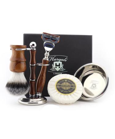 Haryli London Shaving Set 5 Piece Shaving Set Sustainable 5 Edge Razor Set Wooden Shaving Brush