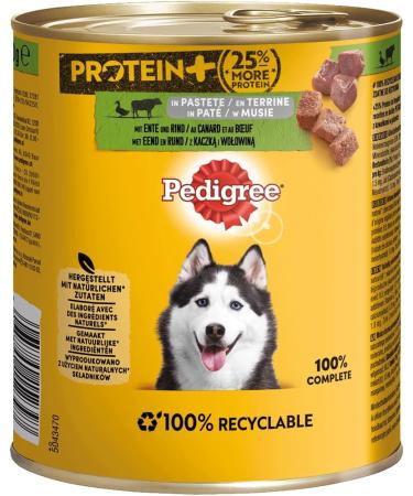 Buy Pedigree Can Protein+ Duck & Beef Pate 12 x 800g - Premium Wet Dog Food for Optimal Nutrition | International Shipping Available - Buy Online on GoSupps.com