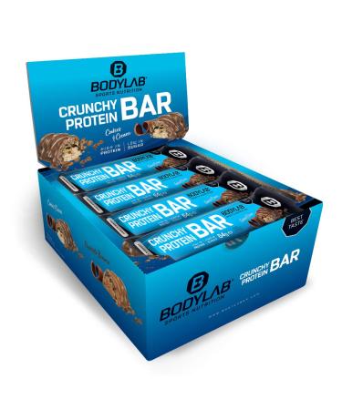 BODYLAB24 Crunchy Protein Bar Cookies & Cream 12 x 64G storage box crispy protein bar with chocolate coating with 20g protein per bar high protein Low-Sugar protein bar with little sugar cookies & cream 12 pieces (1 Pack) - Buy Online on GoSupps.com