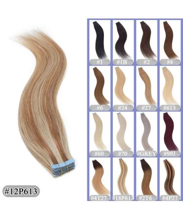 Elailite 20PCs Tape Extensions | Real Human Hair Remy 40cm - #12/613 Gold Brown & Blonde - Buy Online on GoSupps.com