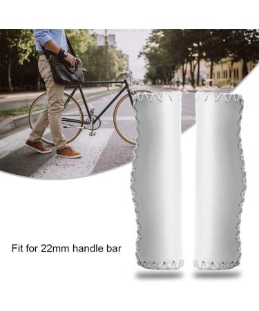 Vintage PU Leather Bike Handlebar Grips - Anti-Slip Hand-Stitched Grips for MTB, BMX, Road, Mountain Bikes - White - Buy Online on GoSupps.com