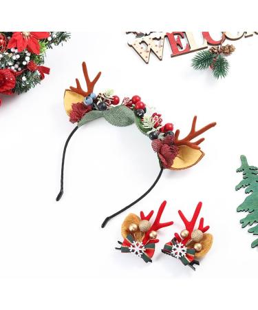 IYOU Christmas Headbands Hair Clips Red Reindeer Antlers Hair Band Flower Dear Ear Hair Accessories for Party Halloween Cosplay - Buy Online on GoSupps.com