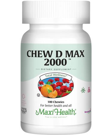 Maxi Health Chewable Vitamin D3 2000 IU Supplement - Delicious Natural Bubble Gum Flavor - Supports Calcium Absorption Immune and Bone Health 100 Count (Pack of 1)