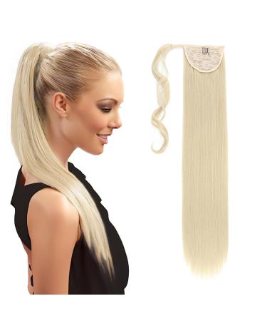 32 inches Super Long Straight Wrap Around Ponytail Hair Extension Clip in Ponytail Hair Extensions Hairpiece for Women Bleach Blonde