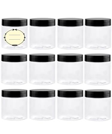 TUZAZO 4 Oz Plastic Containers with Lids and Labels BPA Free, Clear Empty Refillable Round 4oz Plastic Jars with Lids for Cosmetics, Lotions, Body Butter, Slime & Beauty Products (12 Pack)