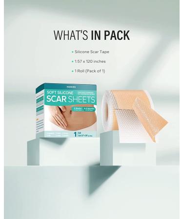 Silicone Scar Tape (1.57 x 120 Inches) - Maskiss Professional Scar Treatment for Surgical, Keloid, Burns, C-Section, Trauma - Reusable Silicone Scar Removal Sheets - Buy Online on GoSupps.com
