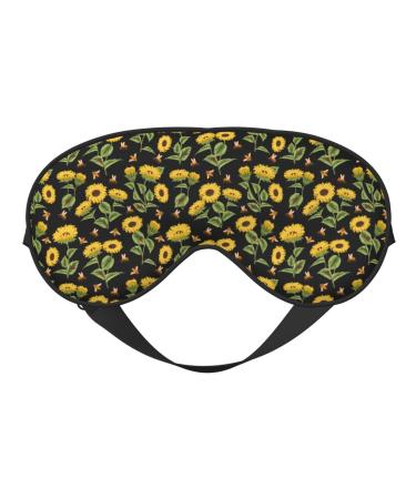 Bees and Sunflowers Print Sleep Masks Comfortable & Super Soft Eye Mask with Adjustable Strapsoft Filling Lightweight for Home Or Travel Use