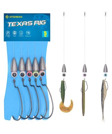 Texas-Rigs-for-Bass-Fishing-Leaders-with-Weights-Hooks-Rigged-Line-Kit 3/0 Hooks-1/4 oz Weight-5pcs