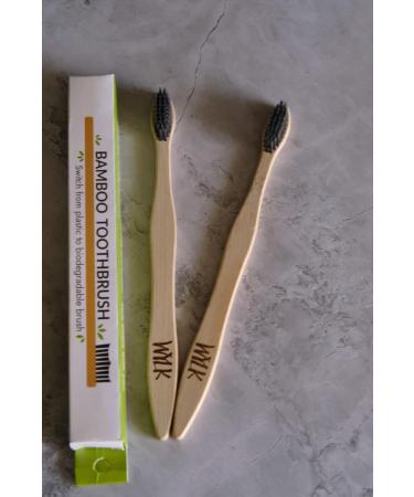 Soft Bamboo Toothbrush Set - Charcoal Infused Bristles | Eco-Friendly Pack of 2 - International Shipping Available - Buy Online on GoSupps.com