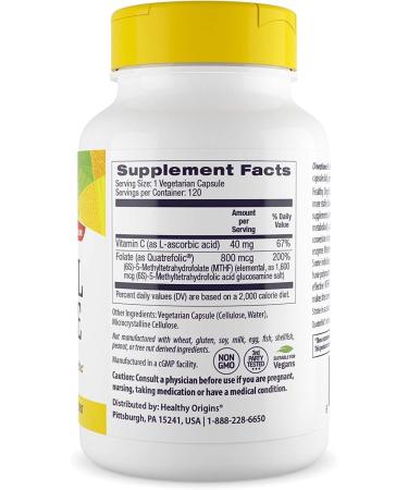 Healthy Origins Methyl Folate 800 mcg with Quatrefolic - Bioavailable Folate Supplement - Buy Online on GoSupps.com