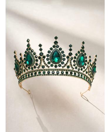 SweetV Baroque Crystal Queen Crown - Wedding Tiara for Bride, Prom, Halloween, Birthday Party - Green - Buy Online on GoSupps.com