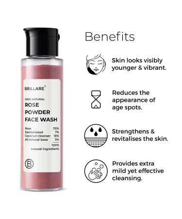 BRILLARE Rose Face Wash | Anti-Aging Sandalwood & Coconut Hydrating Cleanser | 100% Natural Powder | 30g | International Shipping Available - Buy Online on GoSupps.com