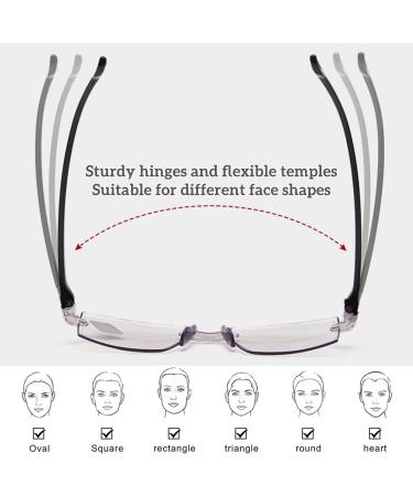 Zukky Bifocal Borderless Reading Glasses for Men & Women - Blue Light Blocking Rectangular Computer Glasses AM09 (Black 1x) - Buy Online on GoSupps.com