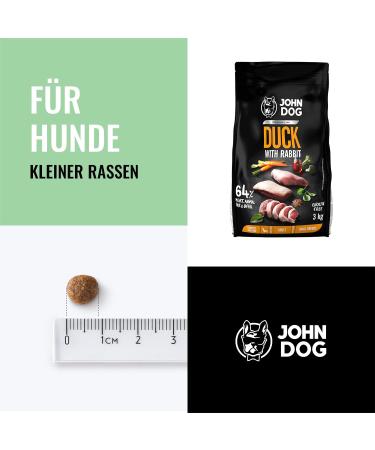 JOHN DOG Dry Dog Food Duck with Rabbit - Food for Adult Dogs and Small Breeds - Grain Free and Premium Quality - 3 kg - Buy Online on GoSupps.com