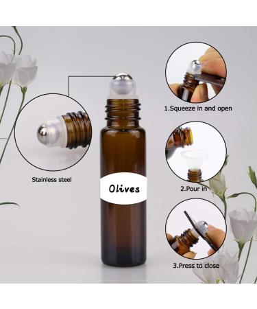 Sungwoo 12 Pack Essential Oil Roller Bottles 10ml - Amber Glass Roller Bottles with Stainless Steel Roller Balls and Caps for Travel Perfume and Lip Gloss - Buy Online on GoSupps.com