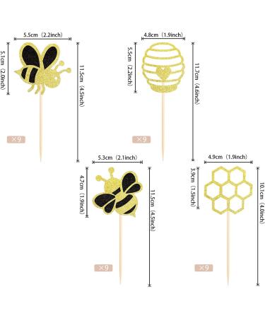 36 Pieces Hummel Cake Decoration - Glitter Honeycomb Cupcake Picks for Baby Shower & Birthday Party Accessories - Honeybee Theme - Buy Online on GoSupps.com