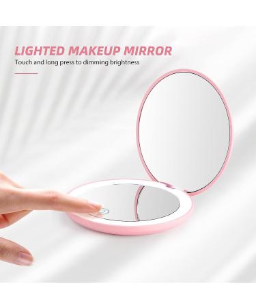 HEYISSU LED Compact Mirror 10X Magnifying Travel Makeup Mirror with Light - Pink 3.5 inch Pocket Purse Handbag Mirror - Buy Online on GoSupps.com