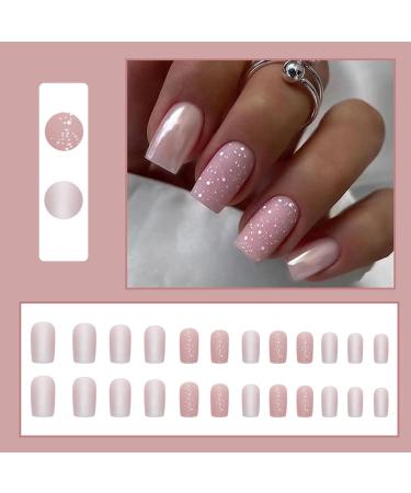 Square False Nails Long 24Pcs Glitter Pink Press on Nails Aurora Pink Fake Nails Acrylic Full Cover Nail Tips with Glue Stick on Nails for Women Girls Nails Art Square Arora - Buy Online on GoSupps.com