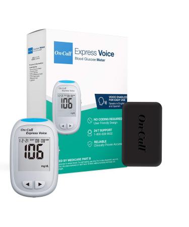 On Call Express Voice Blood Glucose Monitor Meter Only - Includes On Call Express Voice Meter Carrying Case Log Book