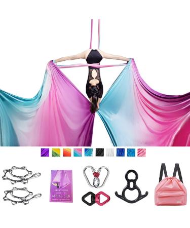 SAIVEN 10m Aerial Silks Equipment - Premium Yoga Swing Set, Aerial Yoga Hammock kit, Yoga Starter Kit, Aerial Dance Equipment(L: 10m x W: 2.8m) Gradient Pink