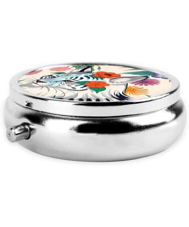 Cute White Tiger Round Pill Box - 3 Compartment Portable Organizer for Travel | Perfect for Purse & Pocket - Buy Online on GoSupps.com