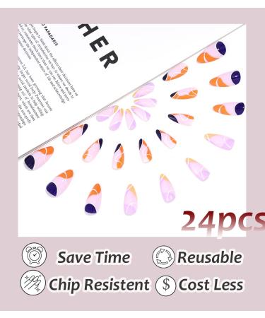 Sethexy Abstract Almond Shape False Nails - 24pc Multicolored Acrylic French Press On Nails for Women & Girls - Buy Online on GoSupps.com