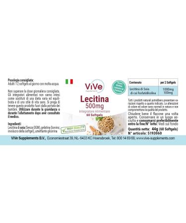 Lecithin 500 mg - 60 Softgels | Natural Phosphatidylcholine | No Additives | German Quality | Vive Supplements - Buy Online on GoSupps.com