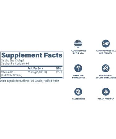 Revive MD Vitamin D3 Supplement 5000 IU High Potency Cholecalciferol for Immune Support Calcium Absorption Bone & Muscle Health Non-GMO Dietary Supplement No Fillers (60 Softgels 60 Servings) - Buy Online on GoSupps.com