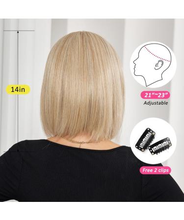 OUFEI Blonde Bob Wig With Bangs Short Straight Wig For Women Synthetic Hair Wigs for Daily Party Cosplay Wear Blonde(1032-1) - Buy Online on GoSupps.com