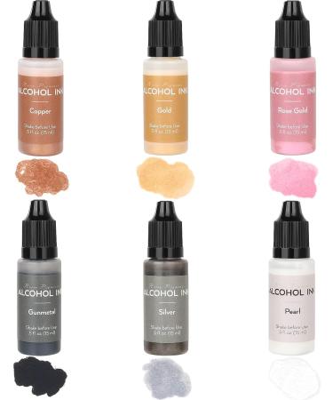 Metallic Alcohol Ink Set - 6 Concentrated Shimmer Colors for Resin Art & Crafts - 15ml Each - Buy Online on GoSupps.com