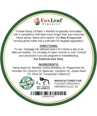 FOXLEAF Organic Hemp Oil Balm with Arnica, Camphor & Menthol - Soothes Muscles, Joints & Back Pain - Made in USA - Buy Online on GoSupps.com