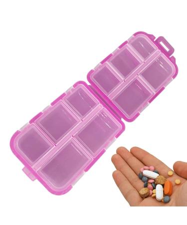 Travel Pill Organizer Box - Foldable Personal Daily Pill Case with 10 Grids Travel Pill Holder for Vitaming Fish Oils Pi.nk