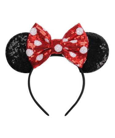 Mouse Ears Headbands with Bow and Sequins,Party Cosplay Costume for Girls or Women Black A-black