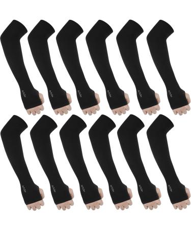 AoOnZan 6 Pairs Black Cooling Sun Sleeves with Thumb Hole for Men Women UV Protection Golf Cycling Running Driving, UPF50 Sports Compression Long Arm Cover