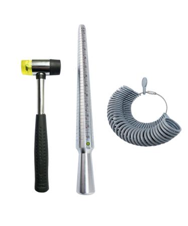 NIUPIKA Ring Sizer Set Metal Measuring Tool Ring Mandrel Finger Sizing Gauge Set US Size Jewelry Measurement Tools with Jewelers Rubber Hammer