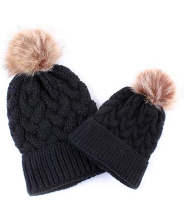 2PCS Family Matching Winter Knit Hat Set - Baby & Mother Black Ski Cap - Buy Online on GoSupps.com