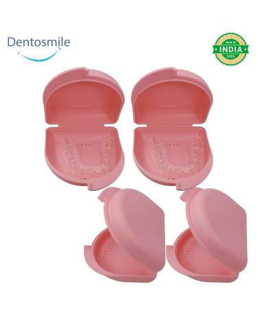 Dentosmile Pink Dental Orthodontic Retainer/Aligner Case/Box/Mouth Guard & Denture Storage (Pack of 4) - Buy Online on GoSupps.com