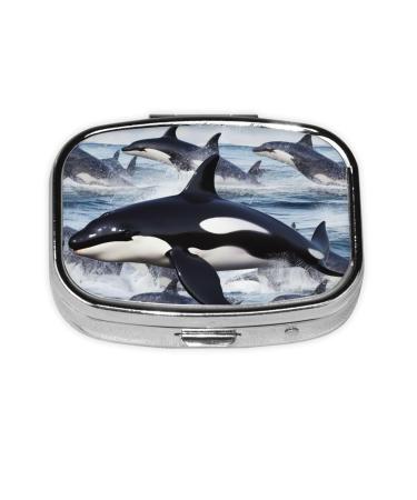 Killer Whale Printing 2 Compartment Small Pill Case Cute Small Pill Box Purse Pill Boxs Travel Pill Organizer for Pocket Purse and Travel Gifts