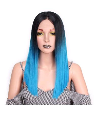 HBINGBING Blue Straight Long 20 Inches Synthetic Lace Front Wig For Black Or White Women Heat Resistant Fiber