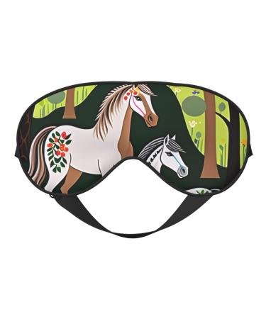Soft Animals Embroidery Paintings Horses Printed Eye Mask Adjustable Breathable Eye Masks for Sleep Light Blocking & Double-Sided Black