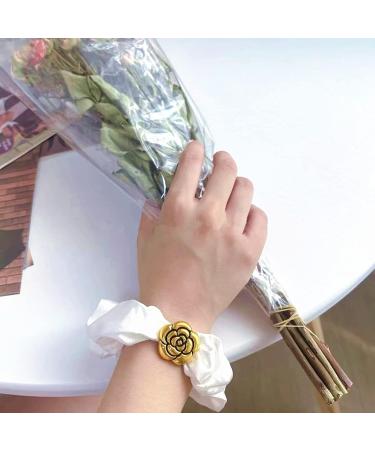 BIBILAN 3-Piece Vintage Cord Scrunchies Set Stylish Floral Fabric Hair Ties for Women | Retro Elastic Hair Accessories in White and Black - Buy Online on GoSupps.com