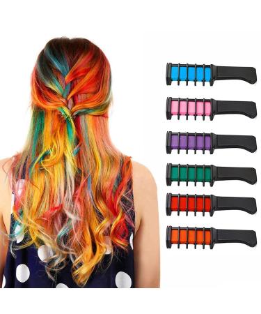 Kids Hair Chalk Combs Temporary Festival Accessories for Women Washable Rainbow Hair Color Wax for Little Girls Teen Girl Gifts, 6Pcs