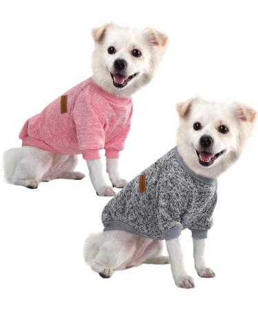 Hualisiji dog sweater fleece dog sweatshirt dog sweater rope warm and light to wear with a soft texture elasticity (pink+gray m) 2PCs pink+gray M