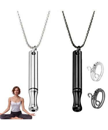 DMNQ 4 pieces Breathing Half chain Set smoke cessation chain 2PCs and spinning ring 2PCs smoking cessation aids relaxation calming slowing the breath anxiety relief (steel color black)
