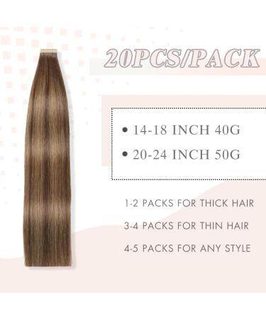 YDDM Tape In Extensions - Real Hair 20Pcs 18inch (45cm) 40g Chocolate Brown with Caramel Blonde - Invisible Tape Hair Extensions - Buy Online on GoSupps.com