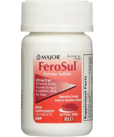 FeroSul 325mg (5GR) Ferrous Sulfate Coated Easy-To-Swallow 100 ct. Tablets (Red) by Feosol - Buy Online on GoSupps.com